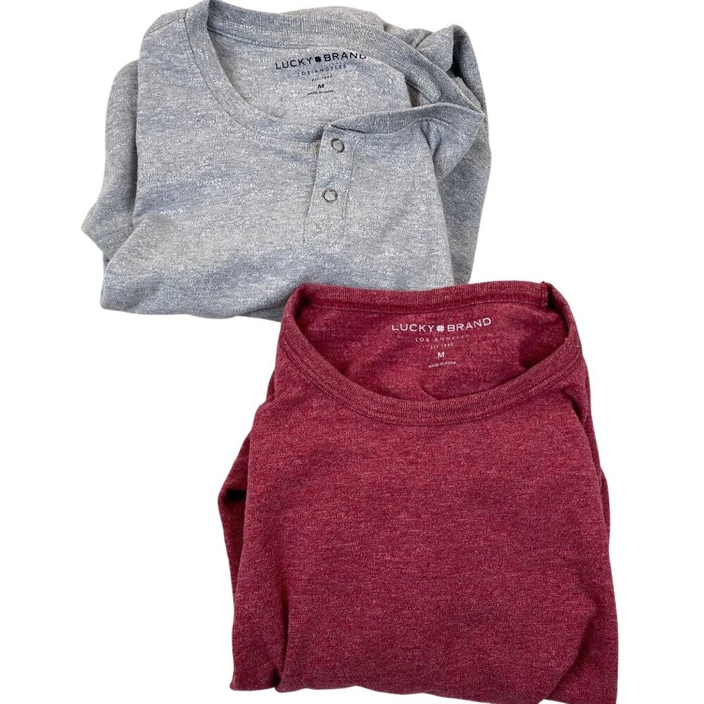 Lucky Brand Mens Henley & Crew Neck Long Sleeve Shirts Size M Gray & Red